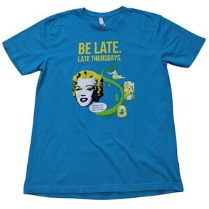 Live And Tell T Shirt Men L‎ Blue Princeton Art Museum "Be Late Thursday" 2021